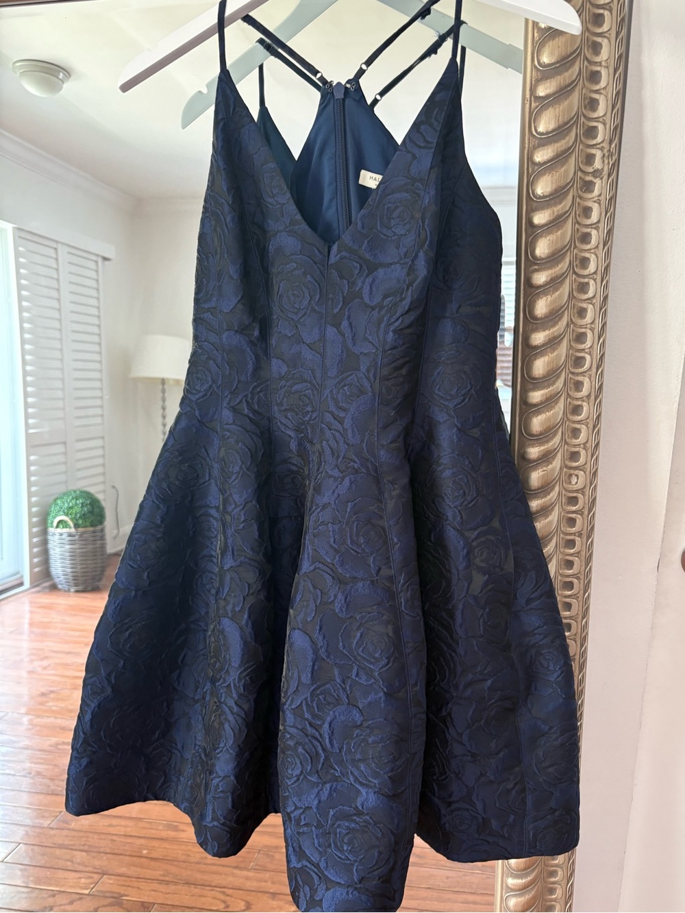Halston Heritage Navy Rose Jacquard Fit-and-Flare Mini Dress
